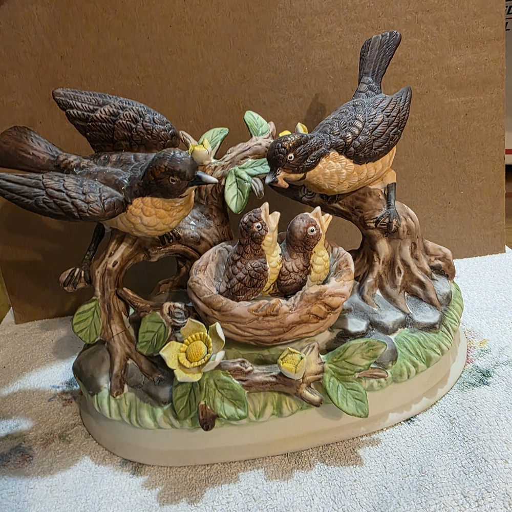 Charming Bird Family Figurine - Brown and Yellow